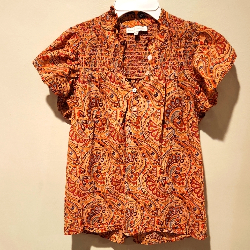 House of Harlow 1960 Orange Paisley Short Sleeve Blouse